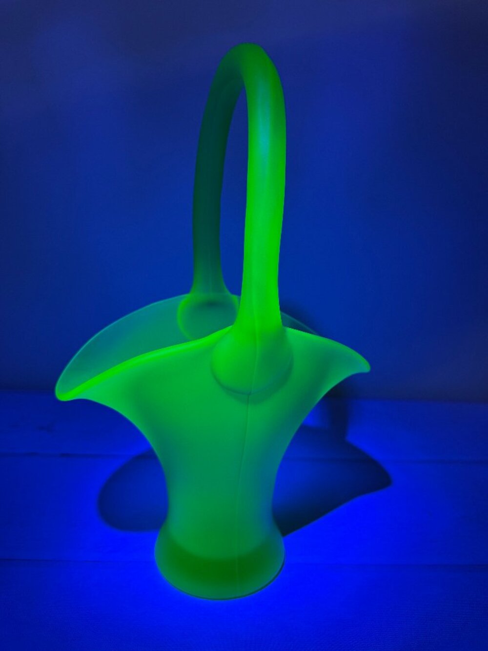 Vintage Tiffin Green Satin Uranium Glass Flower Basket Vase